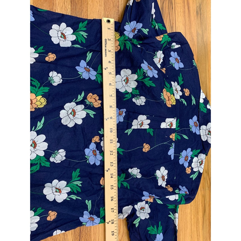 Talbots Petite Navy Blue Floral 100% Cotton Button Down Shirt Blouse - Picture 7 of 9